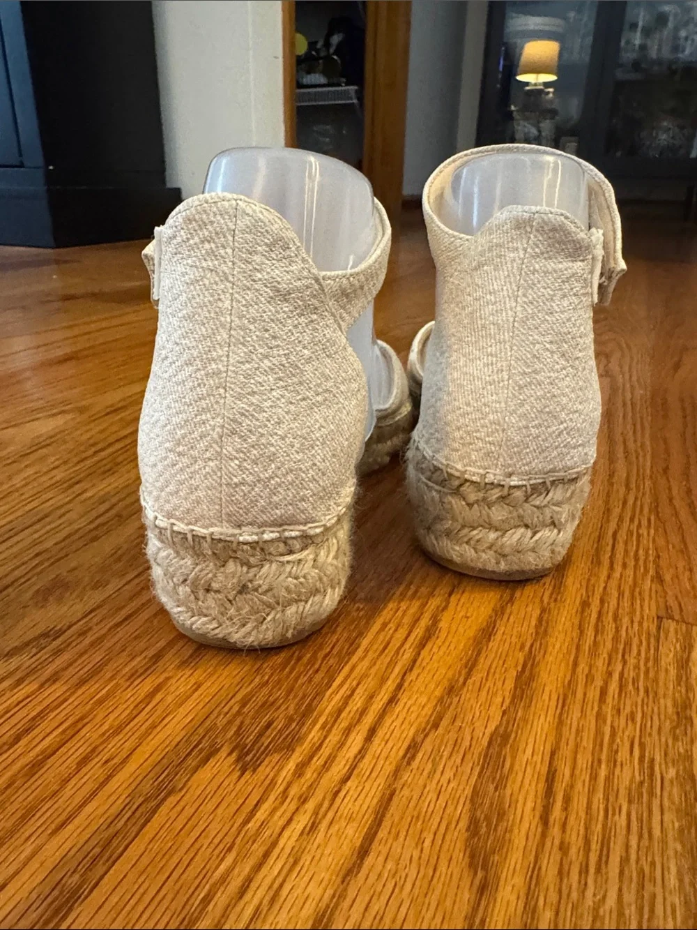 SOUL Naturalizer Neutral Canvas Espadrille Wedge Sandals with Ankle Strap